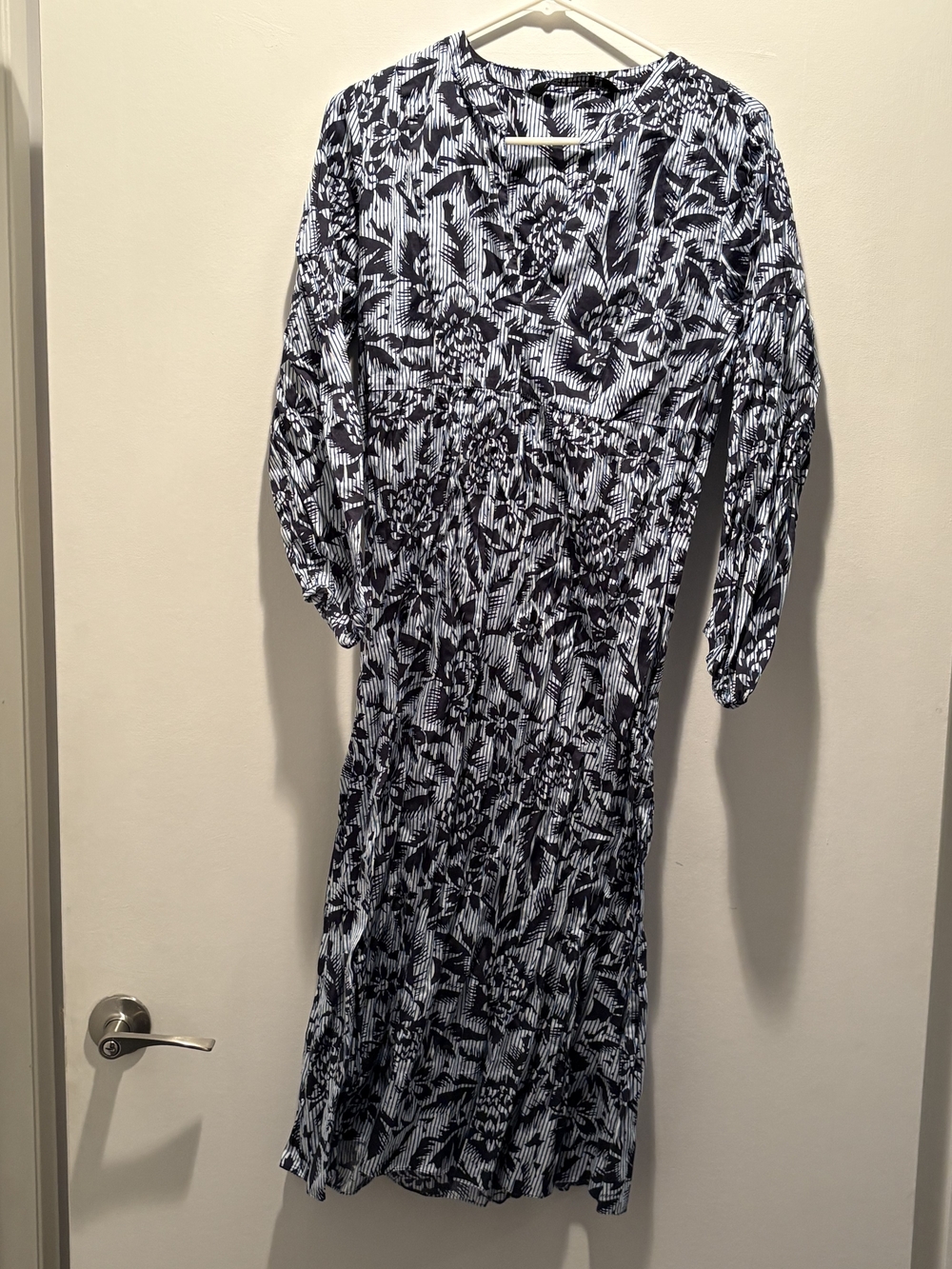 Zara Black & White Floral Long Sleeve Midi Dress